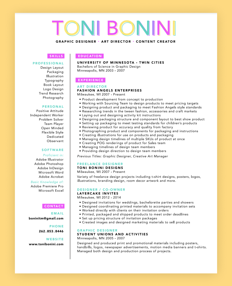 creative cv example colourful